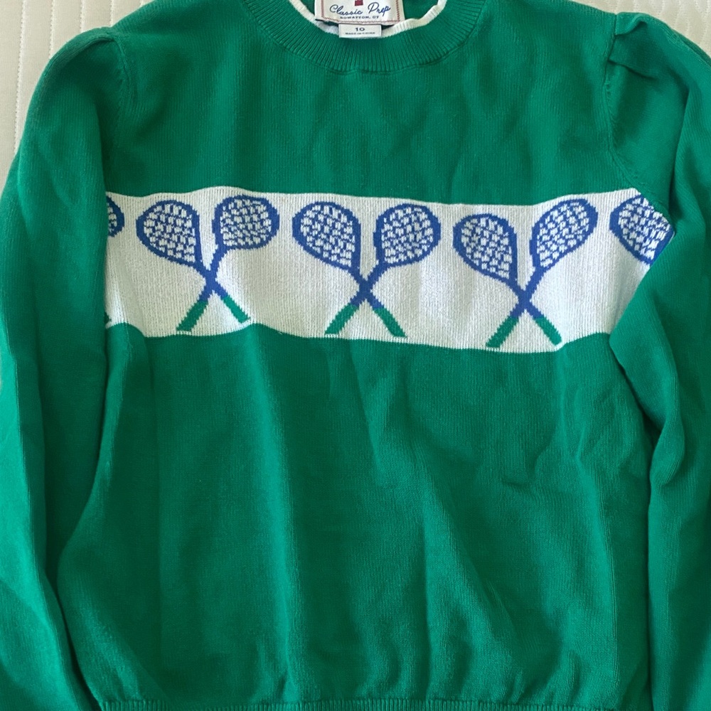 Classic Prep Green and Blue Tennis Sweater